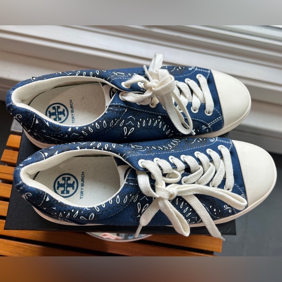 Tory Burch Navy Bandana Canvas Sneakers - Picture 5 of 7